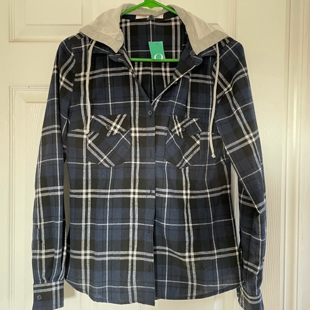 Hooded Navy Blue Flannel with Removable Hood
